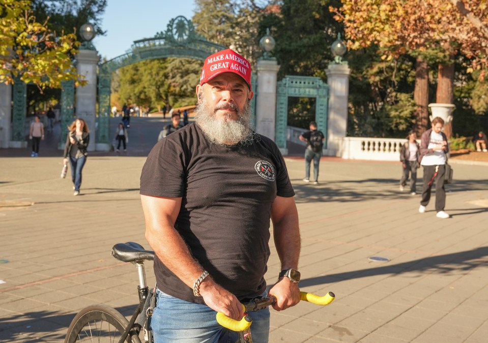 Sporting his red MAGA cap on the Berkeley ­University campus, Luke Riveria is met with withering stares