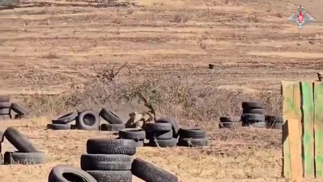 A second soldier was filmed rolling behind tires