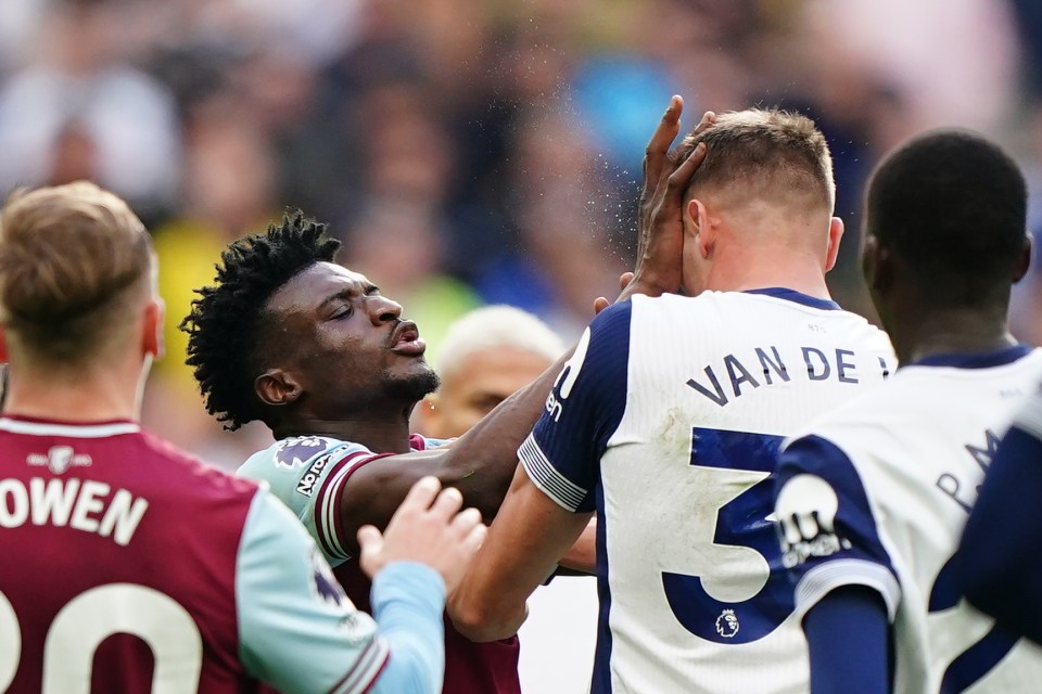 Mohammed Kudus saw red after a wild brawl in Tottenham vs West Ham