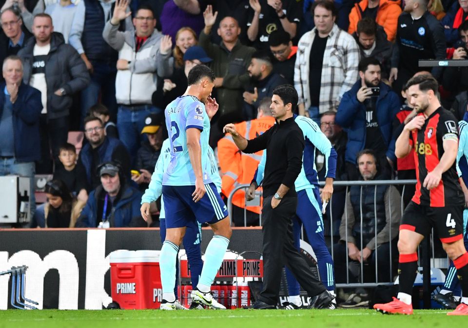 Saliba was dismissed after half an hour at the Vitality Stadium