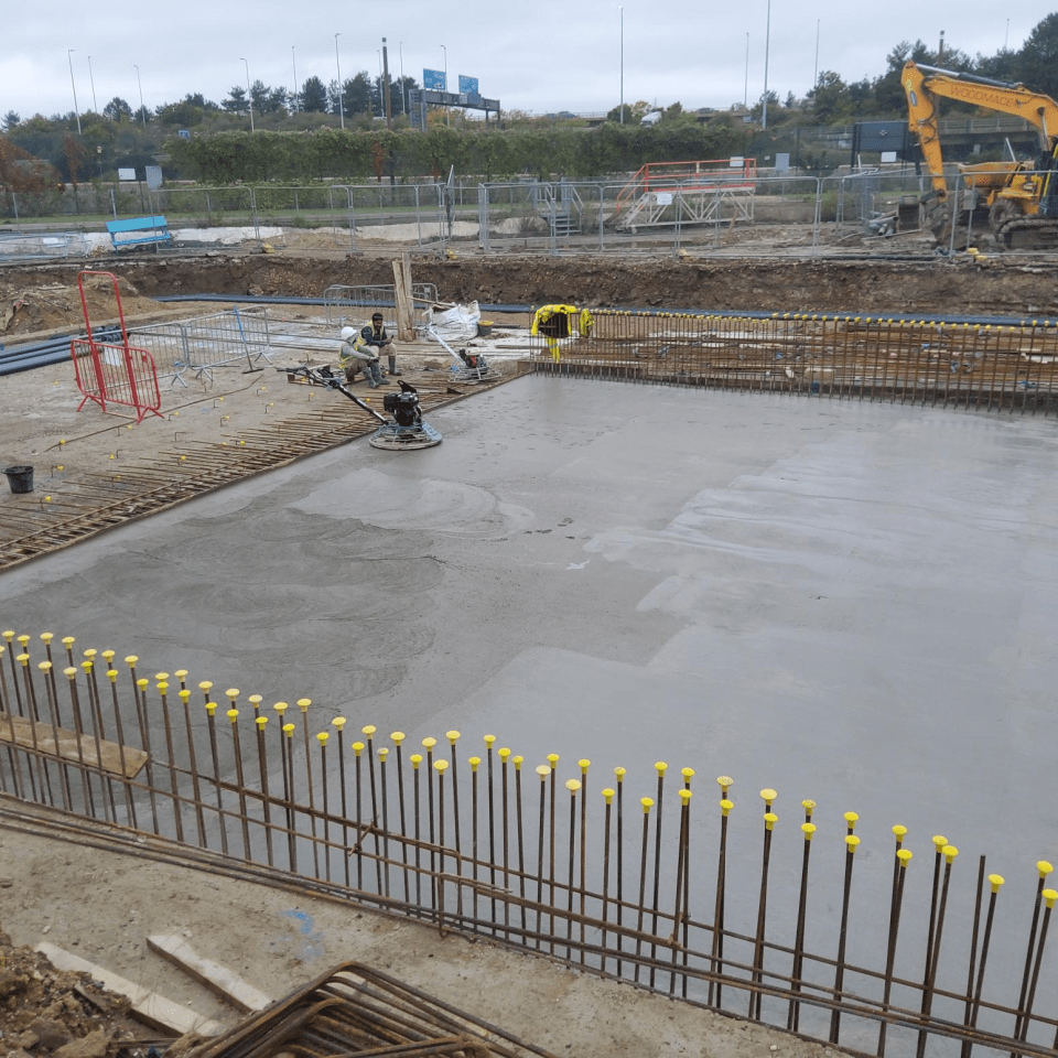 The concrete has been poured over and levelled out on the base of the pool meaning workers can soon draw their attention to the sides