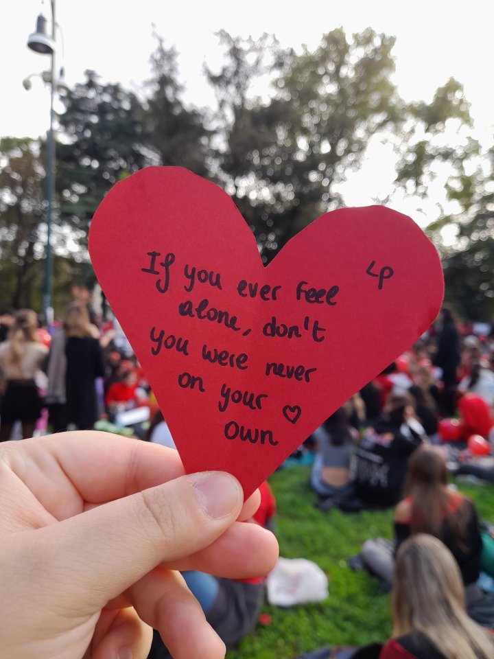 Notes were written on red love-heart shaped notes in Milan