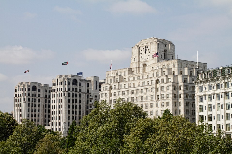 London's South Bank is pictured from across the Thames, with the Adelphi Building on the far left