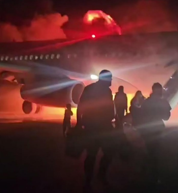 Young families were on board the plane when it caught fire