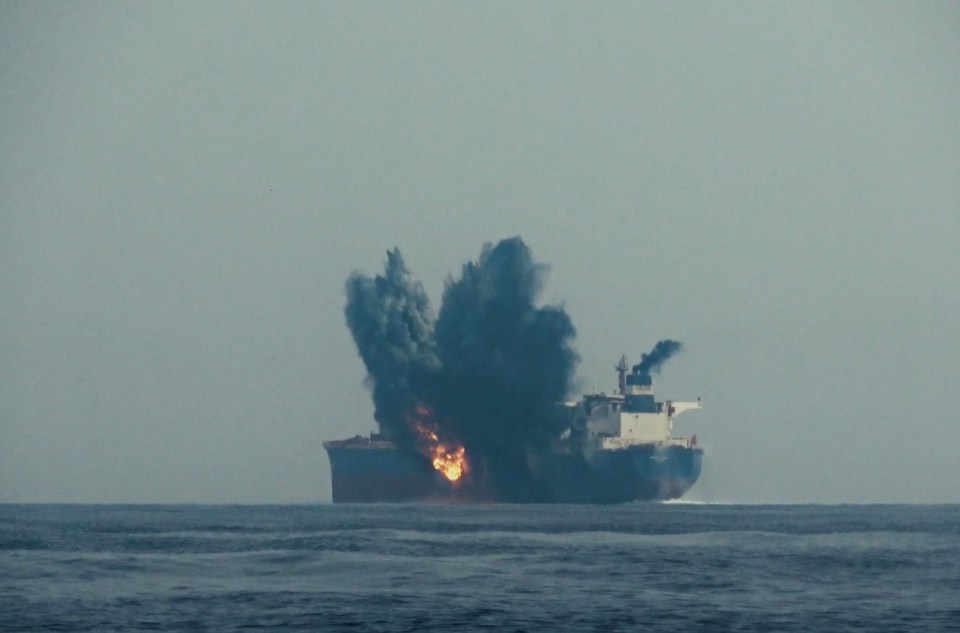 Oil tanker Cordelia Moon bursts into flames after being hit by a missile in the Red Sea as the Houthis target shipping