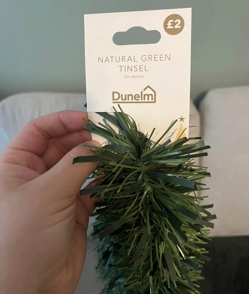 Dunelm’s natural green tinsel is available in-store for just £2 for two metres