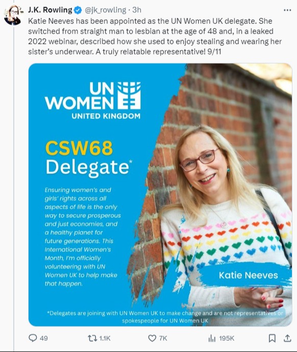 The author makes her feelings known about Kate Neeves being appointed as the UN Women UK delegate