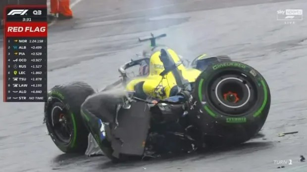 Alex Albon wrecked his car to prompt a record fifth red flag in qualifying