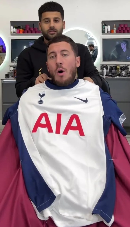 He reacted hilariously when he realised his apron cape had a Spurs shirt printed on it