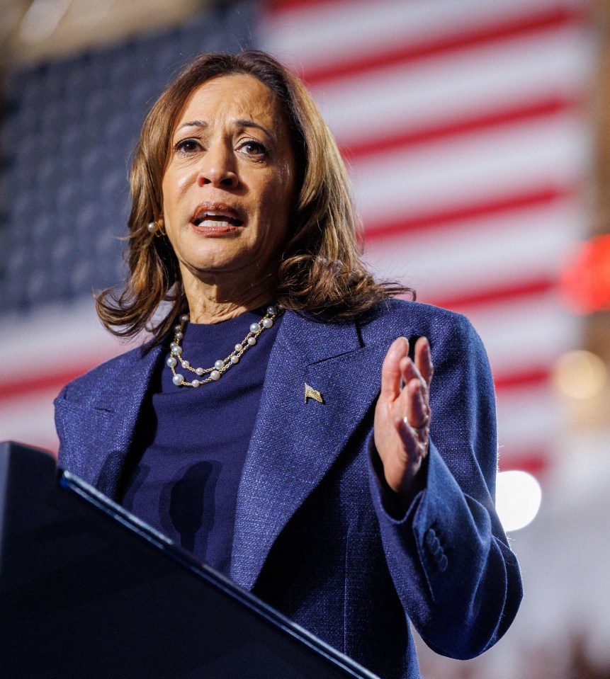 a woman speaking at a podium with an american flag in the background