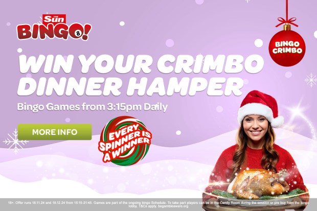 an advertisement for sun bingo shows a woman in a santa hat holding a turkey