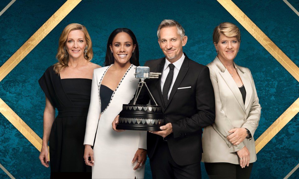 Lineker alongside fellow SPOTY 2023 presenters Gabby Logan, Alex Scott and Clare Balding