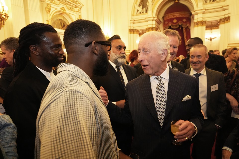 King Charles III chatted with Tinie Tempah during the reception to mark the centenary of the Film and TV charity