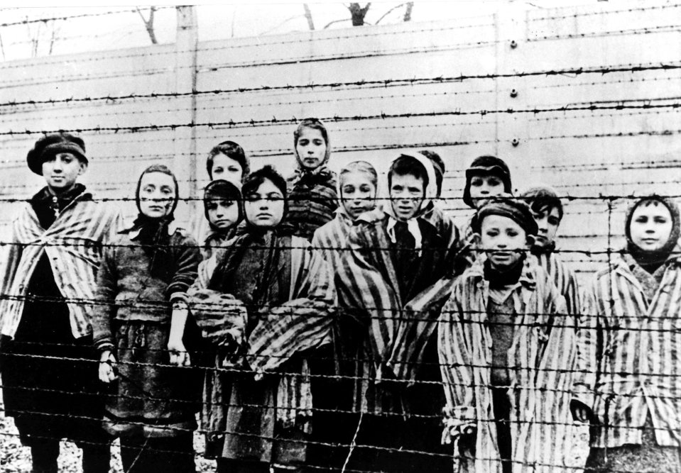 A picture taken just after the liberation by the Soviet army in January, 1945, shows a group of young children at Auschwitz nazi concentration camp