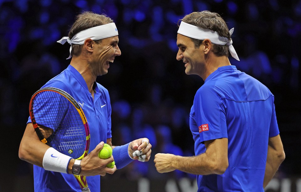 two tennis players one of whom is wearing an uniqlo shirt