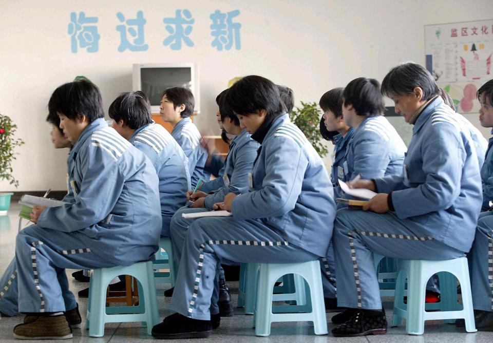 A group of Chinese women prisoners at the Nanjing Women Prison, 2005