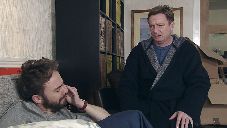 Sean with onscreen son David Platt (played by Jack P Shepherd) during a brief return in 2018