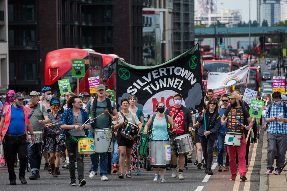 Environmental activists and local residents protested against Silvertown Tunnel plans