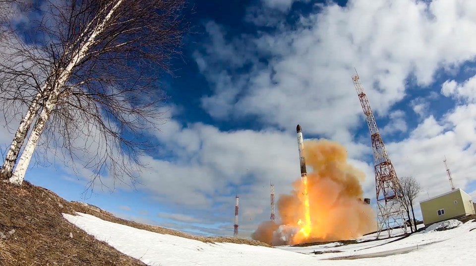 A Sarmat intercontinental ballistic missile is launched from Plesetsk in northwestern Russia