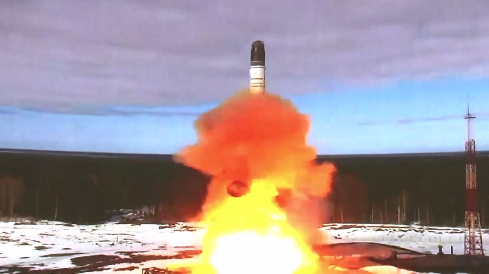 An image of an intercontinental ballistic missile at Plesetsk testing field in Russia from 2022