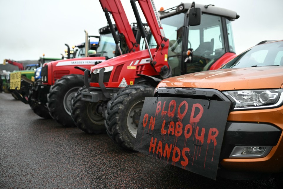 Signs include 'Blood on Labour hands'