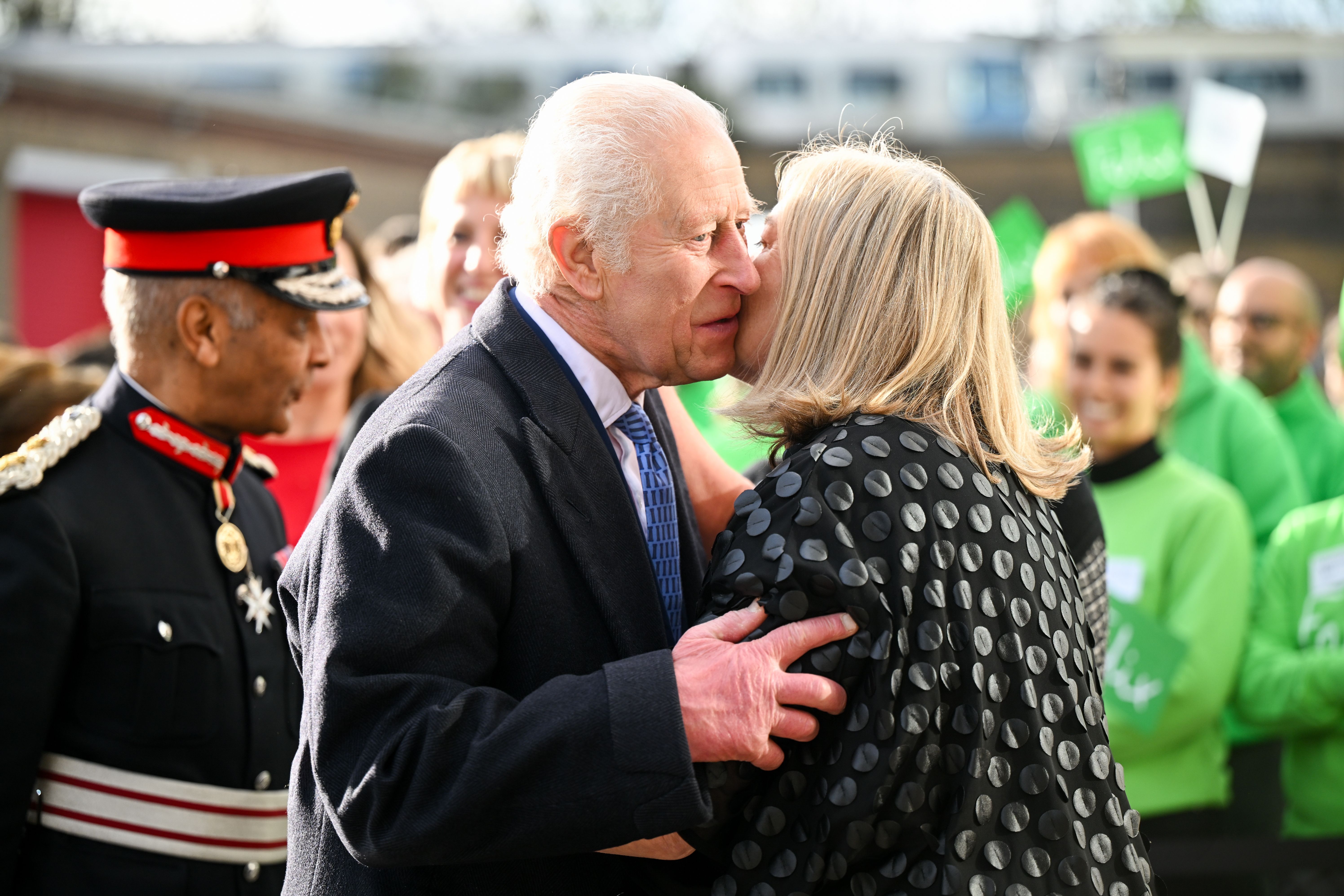 Charles was greeted with a birthday kiss