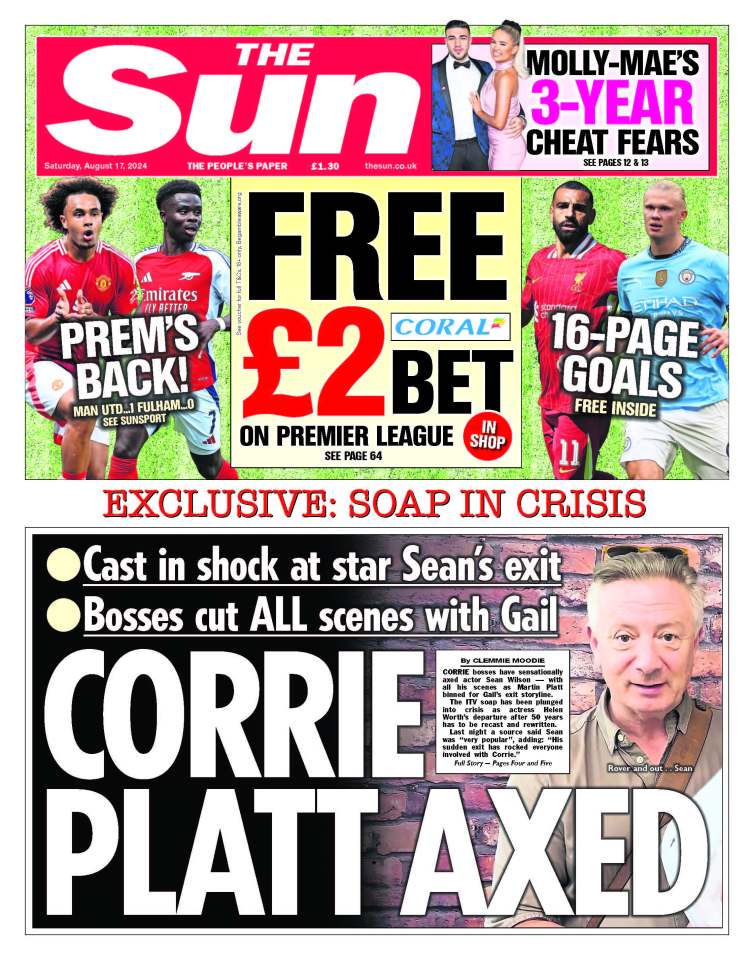 The Sun's frontpage after Sean was axed in August