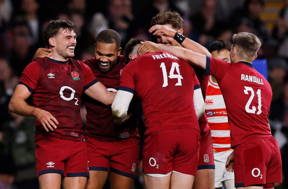 England celebrated a 59-14 win over Japan