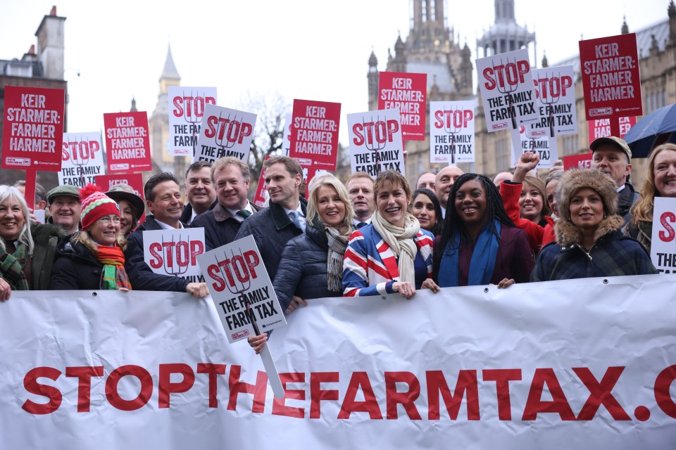 The Tory leader joined around 20,000 farmers protesting the inheritance raid in Westminster today