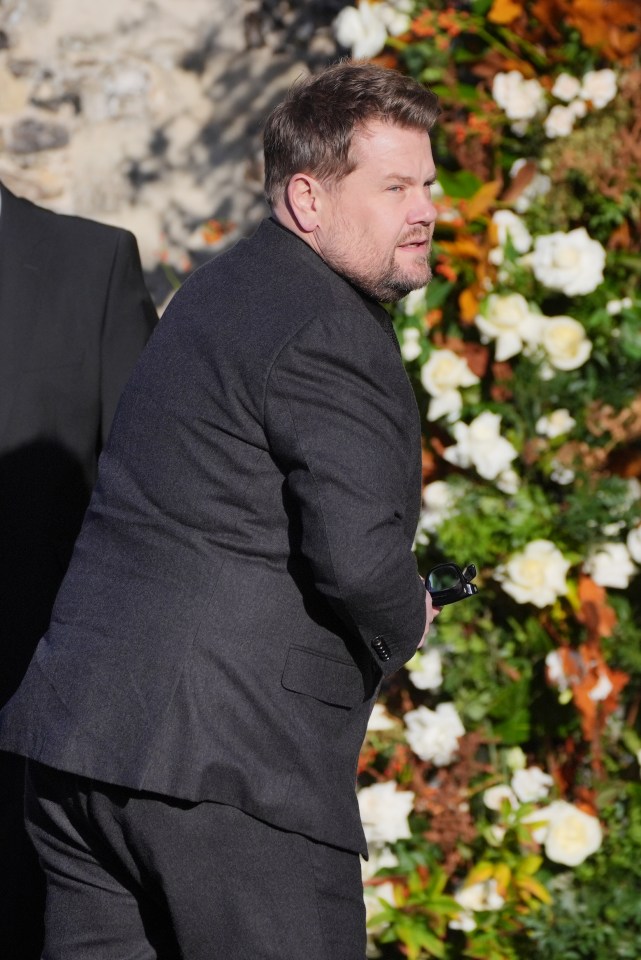 James Corden arrives for the funeral service