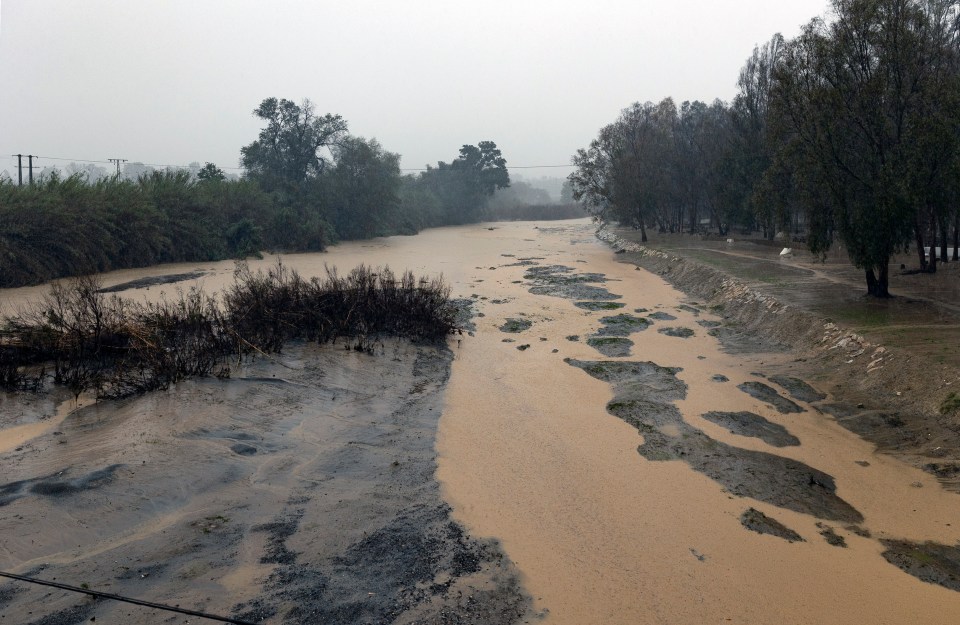 Areas near the overflowing Guadalhorce River in Cartama, Malaga