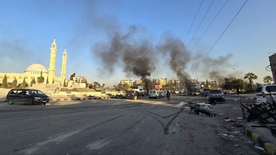 A general view of the destruction following an unidentified airstrike in the region