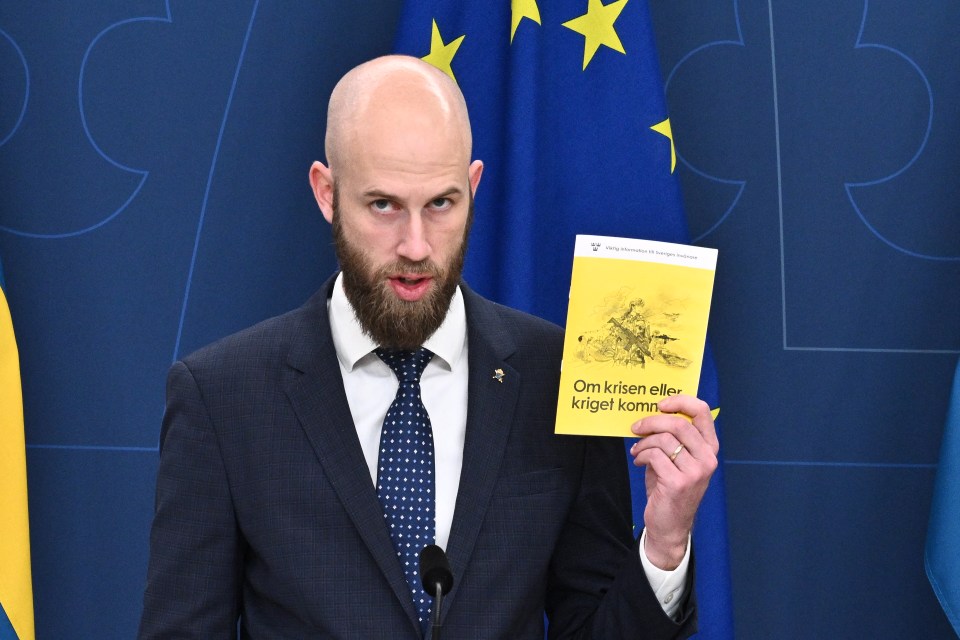 Sweden’s Minister for Civil Defence Carl-Oskar Bohlin presents the new version of the preparedness booklet 'If Crisis or War Comes'