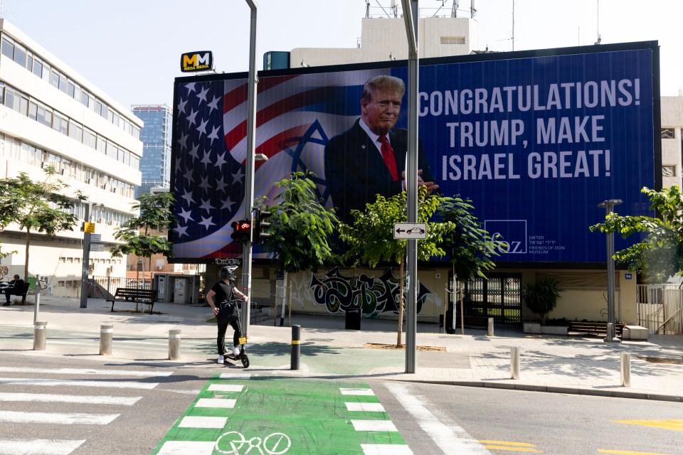 A congratulatory billboard showing elected U.S. President Donald Trump on November 7 in Tel Aviv, Israel