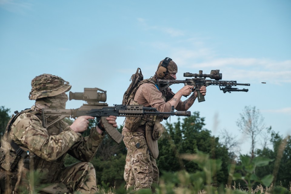 Snipers of the 1st brigade of National Guard 'Bureviy' during a training in Donetsk region