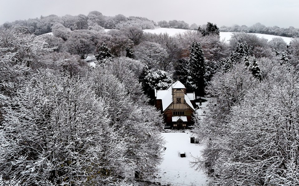 The village of Whitmore in Staffordshire was pictured blanketed in snow