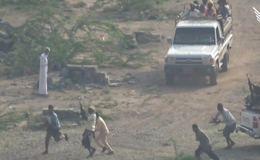 Houthi fighters during war drills in Yemen