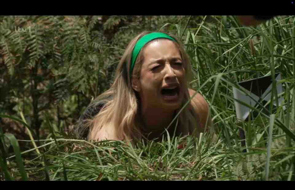 a woman in a green headband is laying in the grass