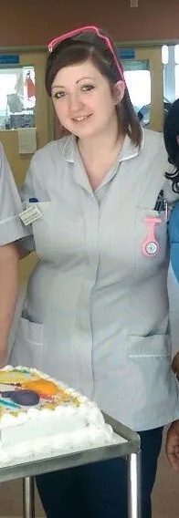 Kirstie, now 32, at work as a healthcare assistant