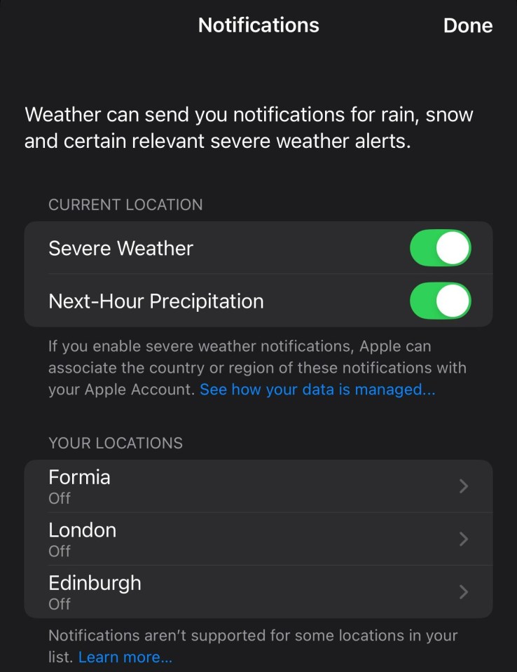 a screenshot of the weather app on a phone