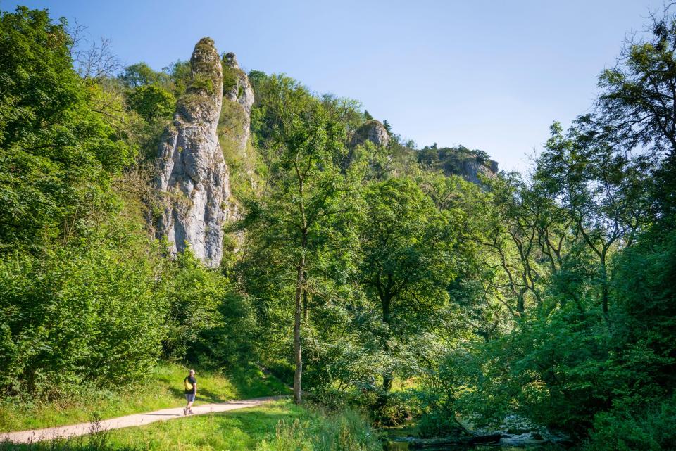 Located with the Peak District National Park, there are several walking routes in and around Ilam, including a riverside footpath in Ilam Park (pictured)