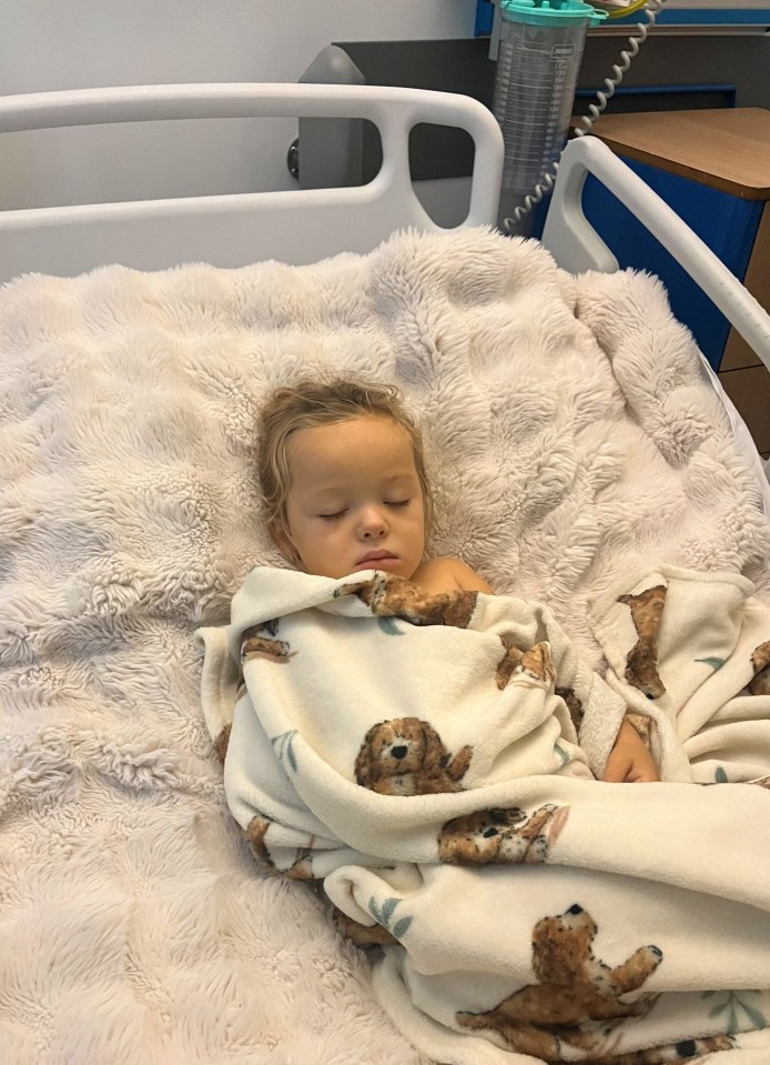 The three-year-old was diagnosed with E.coli in hospital, and her mum and medics believe she caught the bug while eating at a restaurant on holiday