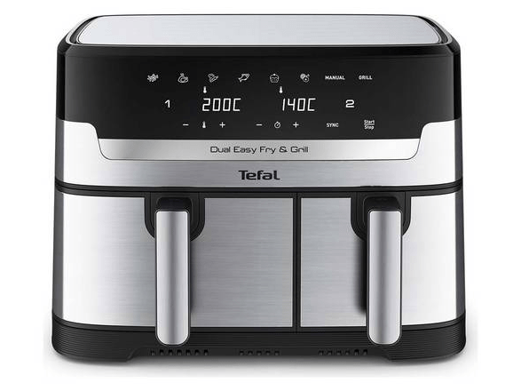 a silver and black tefal dual easy fry and grill