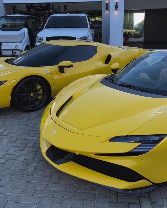 Paul's SF-90 spider sits alongside his stunning Ferrari 296 GTB