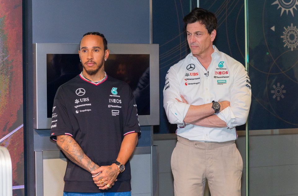 Lewis Hamilton and Toto Wolff in April 2024