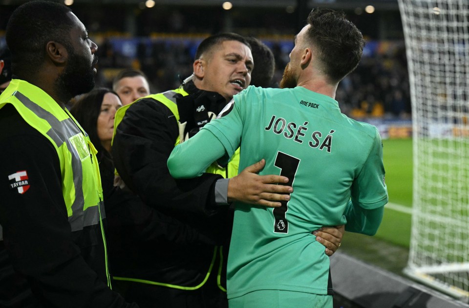 The Wolves keeper had to be restrained by stadium security