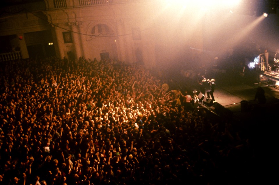 an aerial view of a crowd of people at a concert