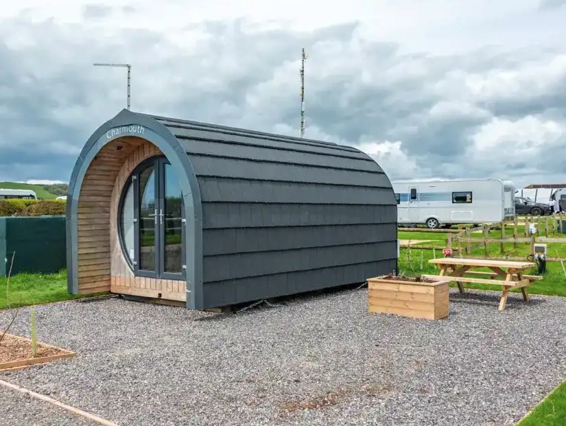 Accommodation options include glamping pods and lodges