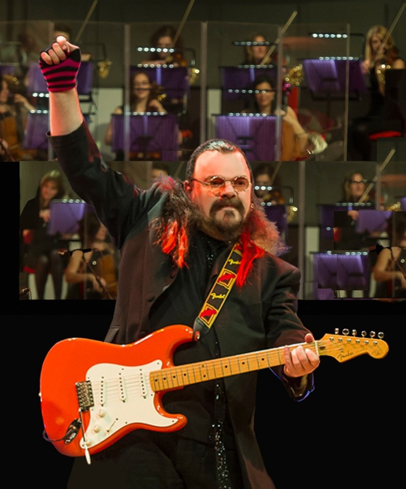 a poster for roy wood shows a man playing a guitar