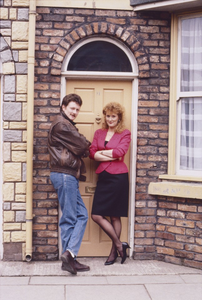 Charlie and Beverley Callard pictured on the Weatherfield cobbles in 1990